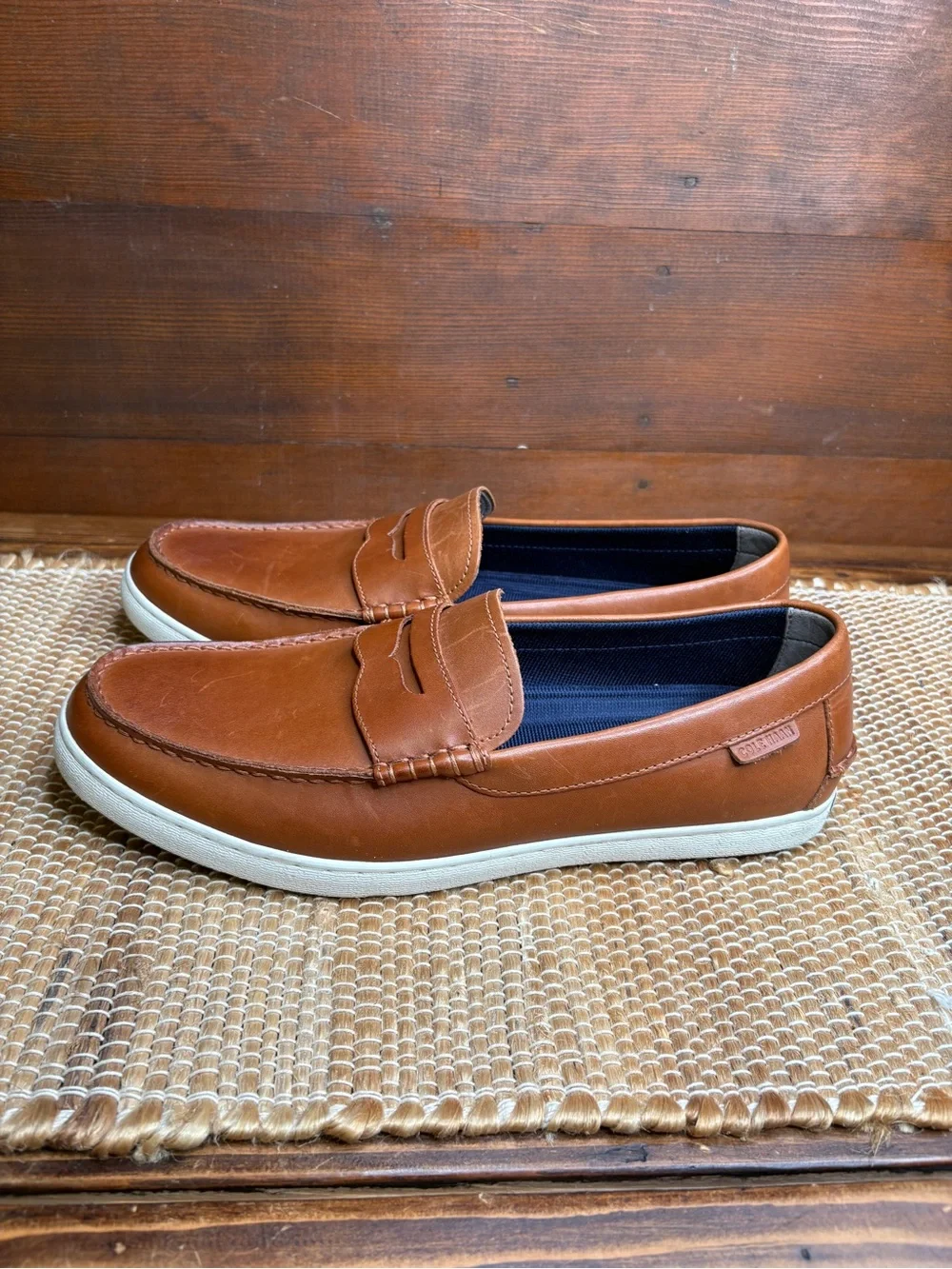 Cole Haan Men's Size 13M Cognac Brown Leather Loafers Rubber Sole Boat Shoes